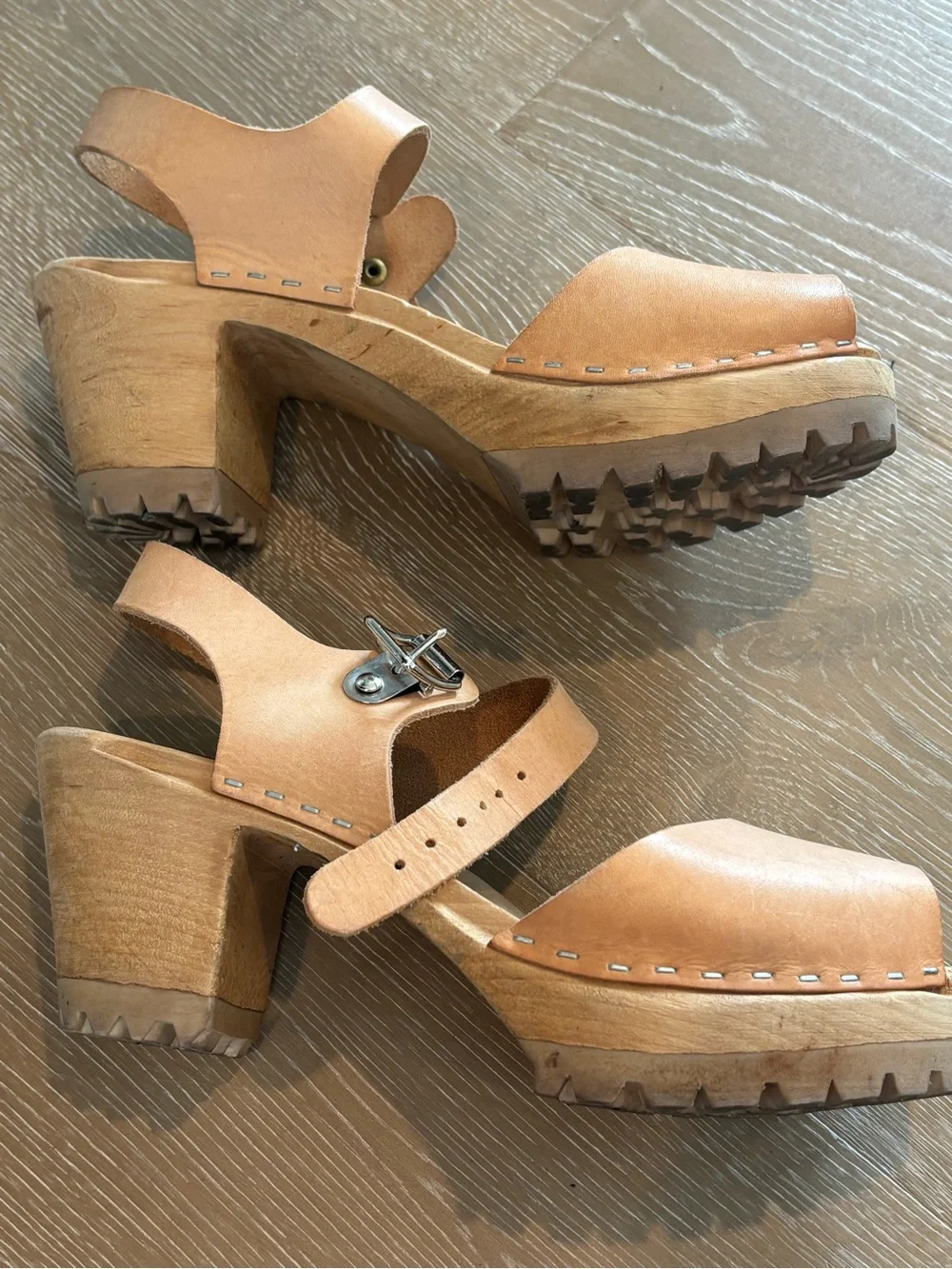MIA Swedish Anatomic Greta Tan Leather Open-Toe Platform Slingback Sandals